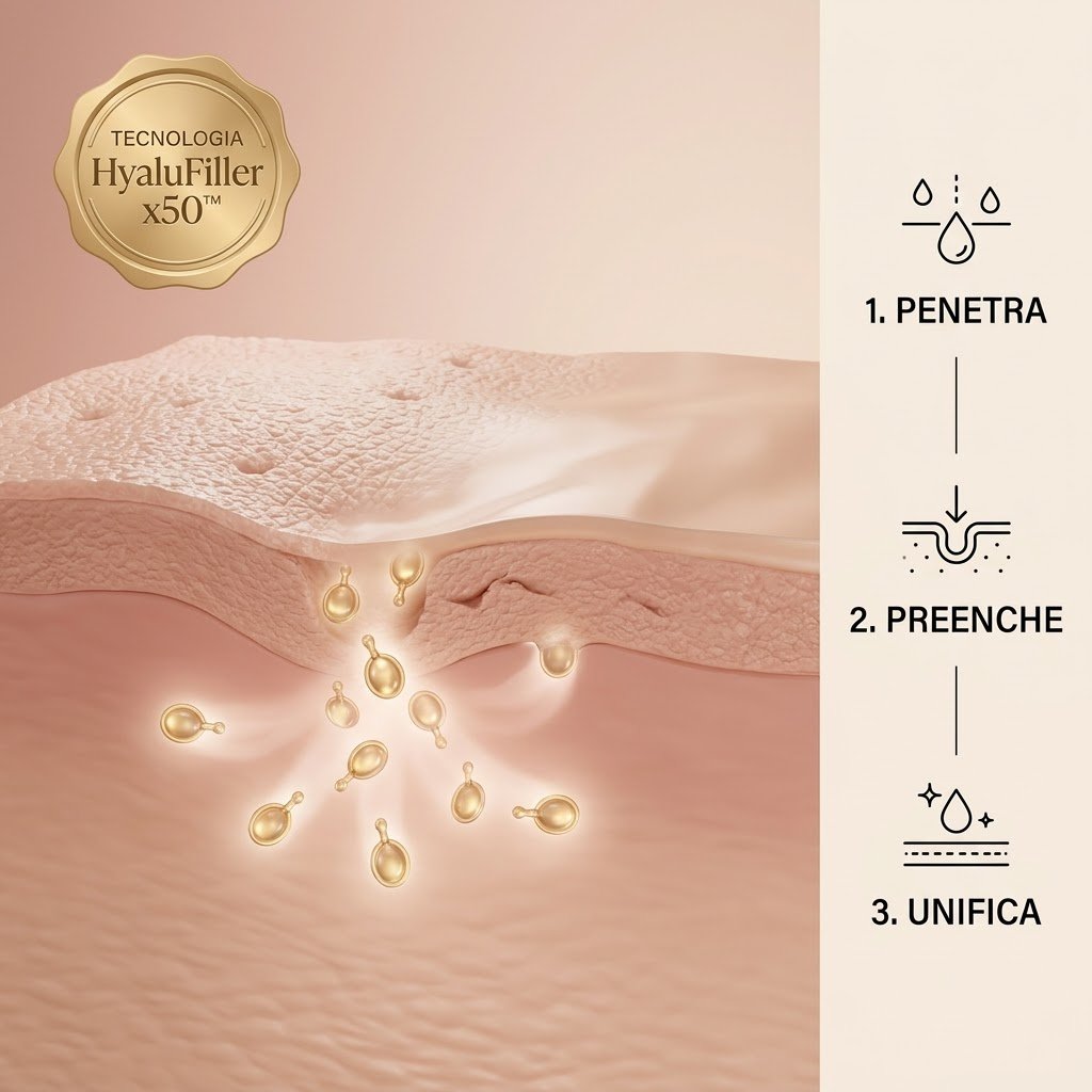 Tecnolog&iacute;a HyaluFiller x50 rellenando imperfecciones y cubriendo manchas
