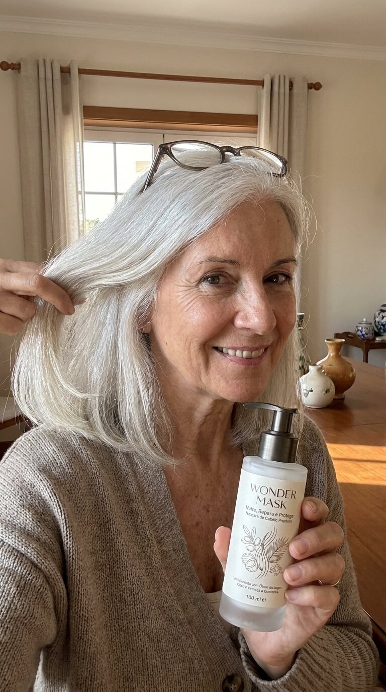 Resultado de Lurdes — cabelo grisalho com aspeto prateado lustroso