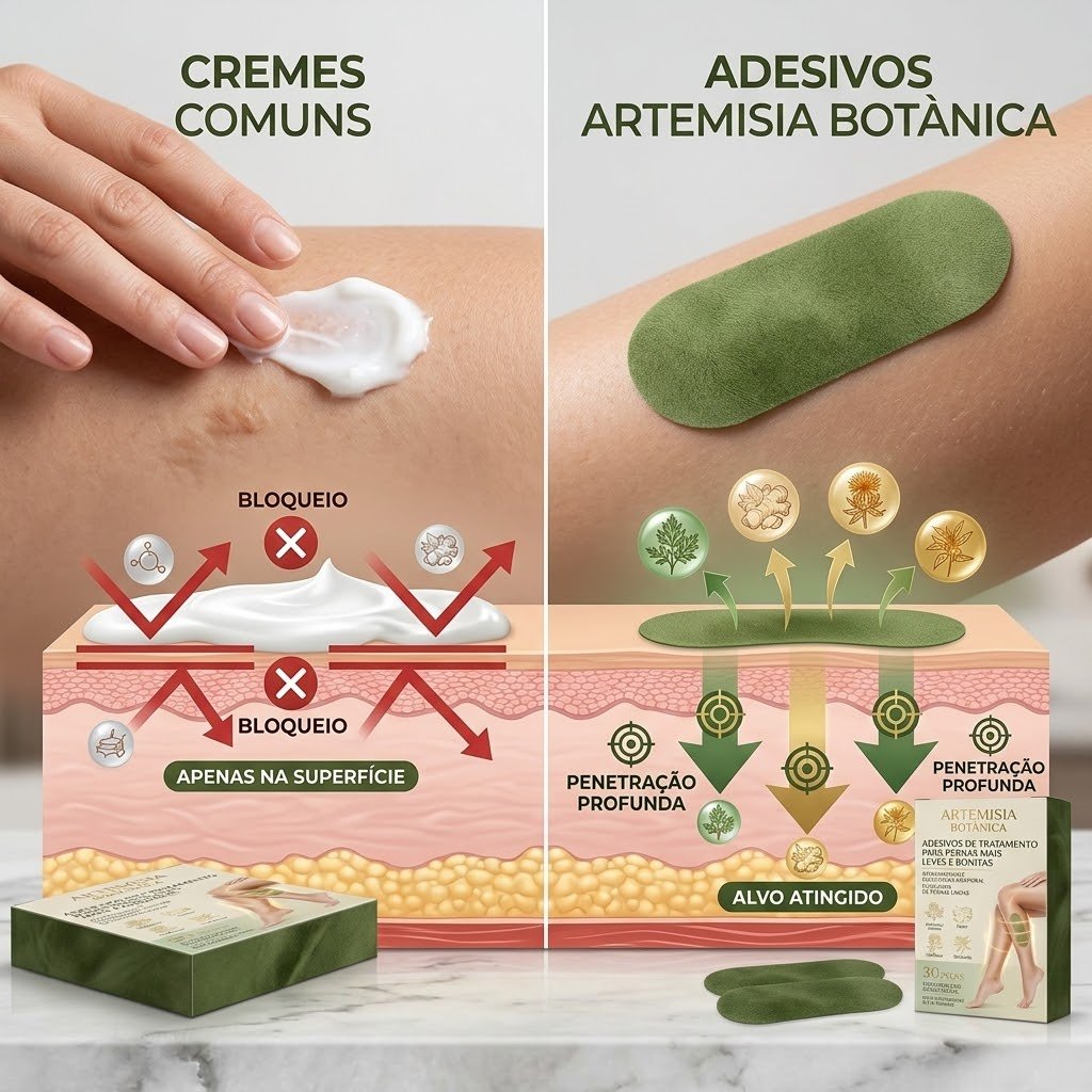 Comparación visual: crema que se queda en la superficie vs adhesivo que penetra en la piel