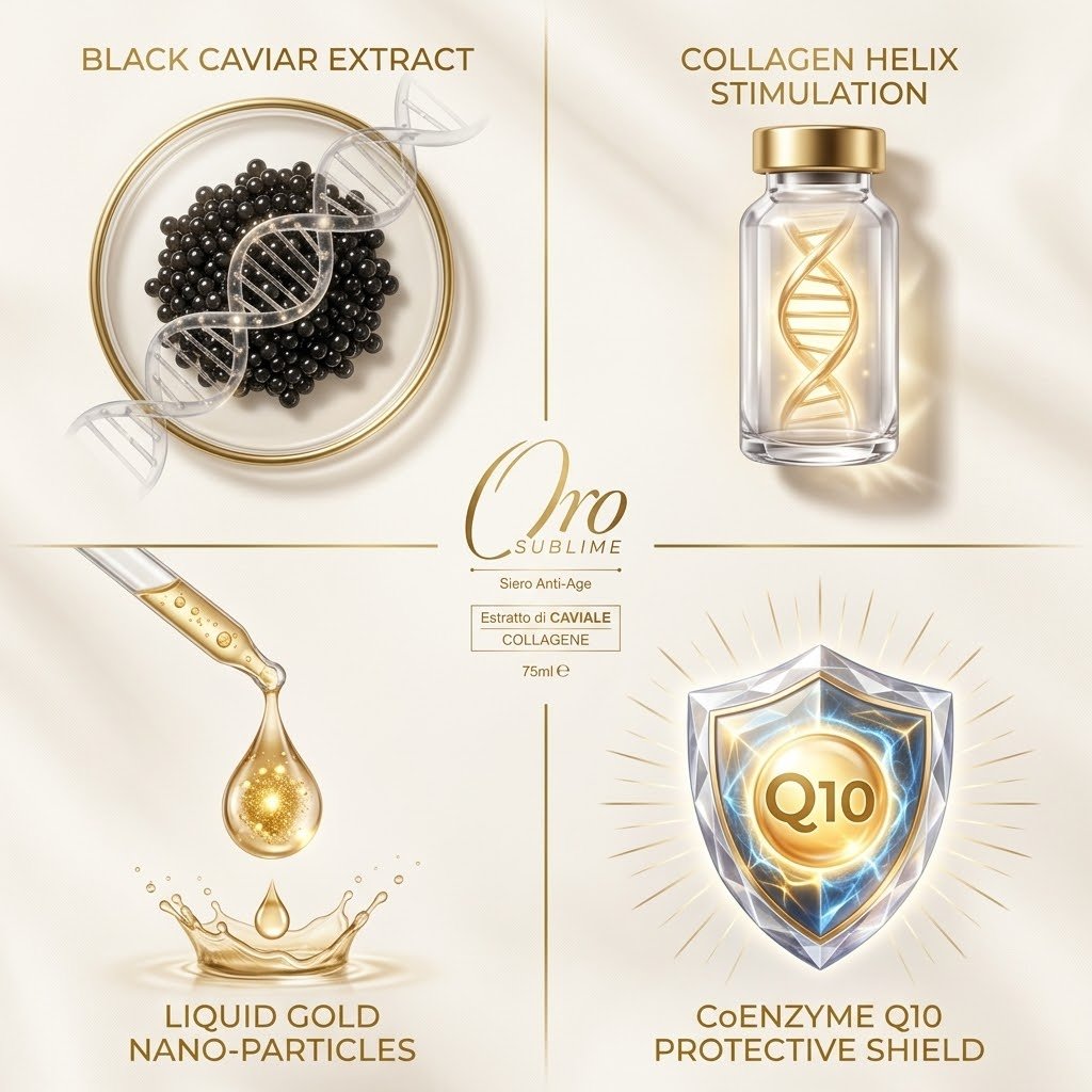 ORO SUBLIME ingredientes Caviar Colageno Oro Coloidal Q10