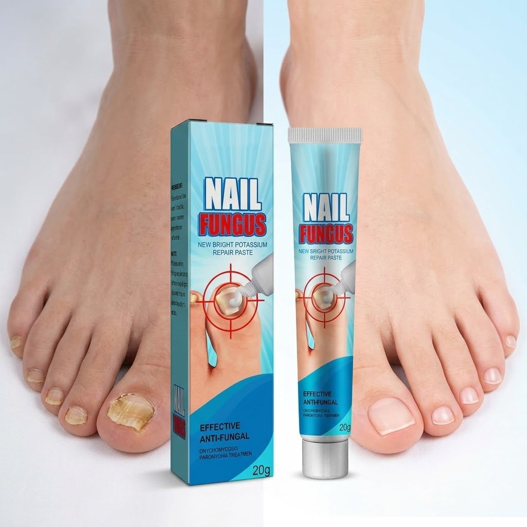 Sérum NailVita aplicado numa unha do pé saudável e limpa