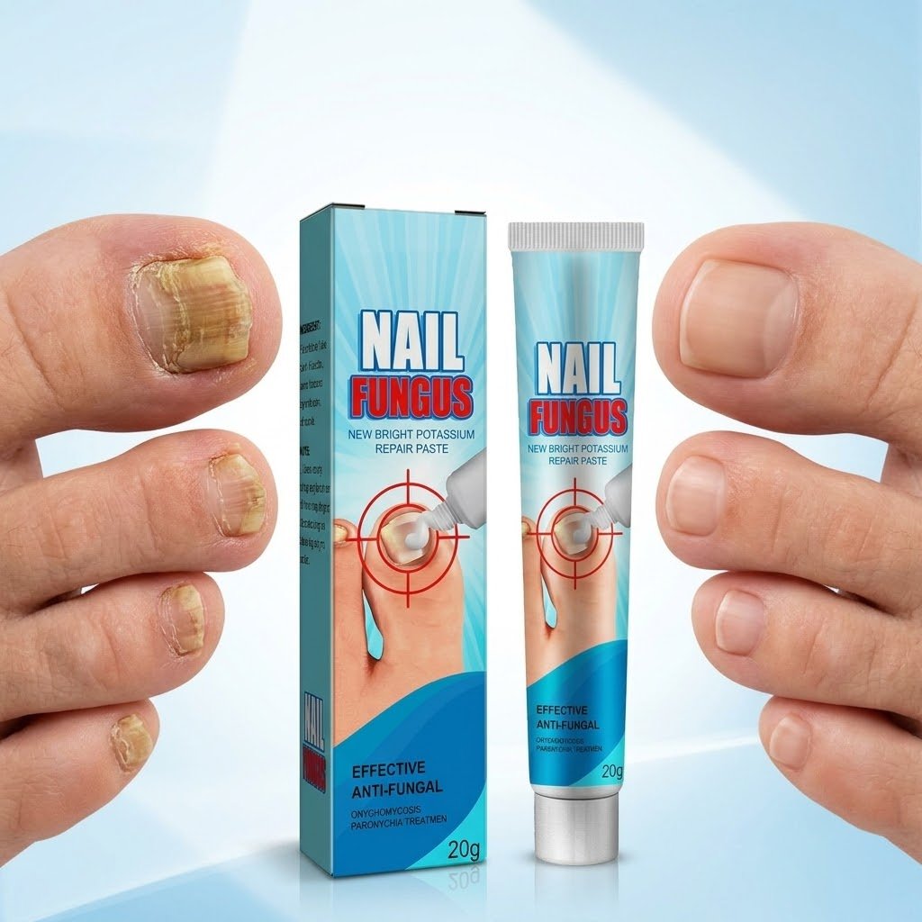 Embalagem do sérum NailVita com antes e depois das unhas