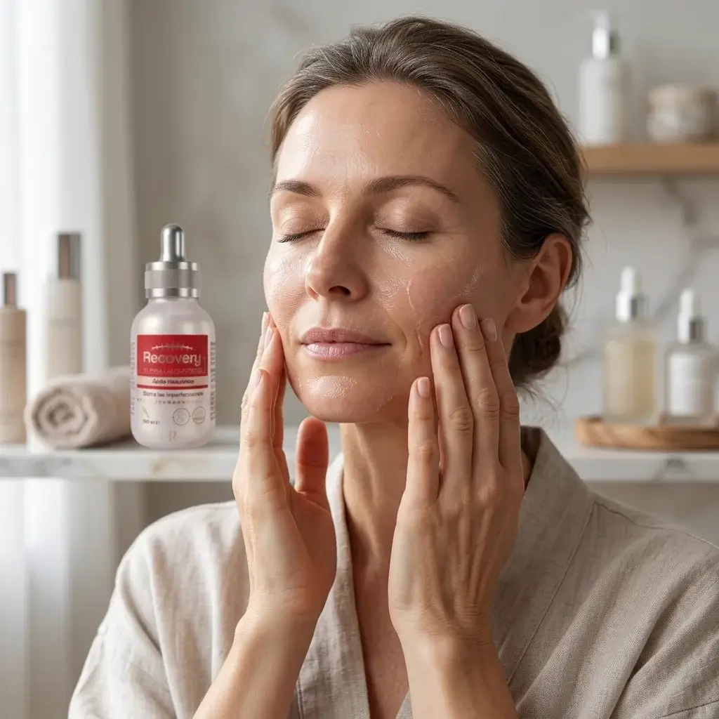 Mujer masajeando el sérum