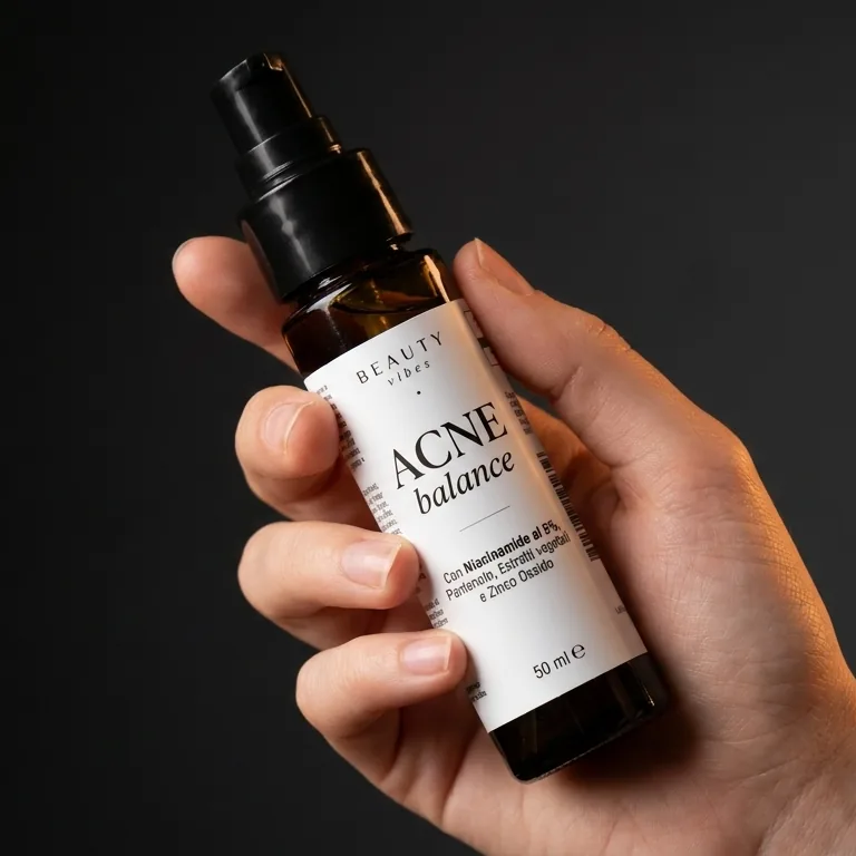 Ръка, която държи черния флакон спрей 50 ml почистващ крем за лице